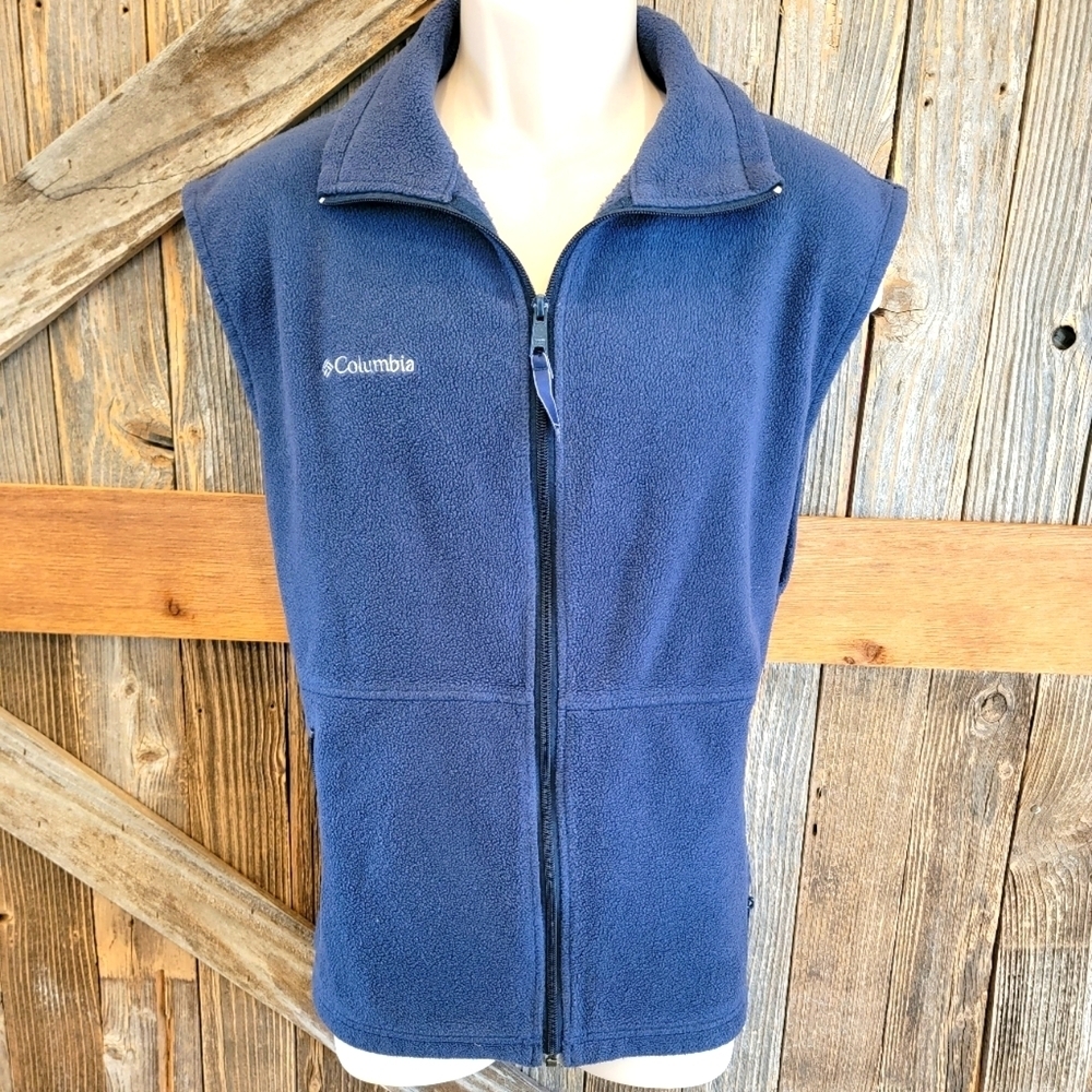 Columbia Soft Fleece Zip Up Vest Sleeveless Jacket men Size L Large Blue